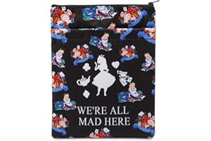 BNQL Alice Gifts Book Sleeve We're All Mad Here Book Protector Sleeve Book Cover with Zipper Book Worm Reader Gift Alice Fans Gift (Alice Book Sleeve)