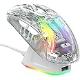 ATTACK SHARK X2 Pro Wireless Gaming Mouse with RGB Charging Dock, Tri-Mode PC Gaming Mice 2.4G/Bluetooth/Wired, Noiseless Mouse RGB Backlit, Transparent Shell, PixArt 3212 4000 DPI, for Win/MAC, White