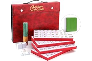 Mose Cafolo Chinese Mahjong Game Set 146 Numbered Melamine Large Tiles (Green) with Carrying Travel Case, English Instraction, Complete Mahjong Tiles Set (Majiang, Mah-Jongg, Ma Jong)