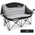 KingCamp Double Camping Chair, Oversized Heavy Duty 550lbs Loveseat for Adults Portable Folding XL 2 Person Couch Padded Comfortable Two Seat with Cup Holder for Outdoor Lawn Backyard, Black/Grey
