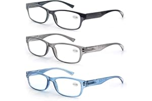 MODFANS 3 Pack Lesebrille 1.5 Herren/Damen,Gute Brillen,Hochwertig,Rechteckig,Komfortabel,Super Lesehilfe,fur Manner und Frauen,Schwarz-Blau-Grau