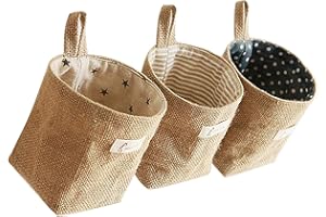 Besylo Baumwolle Leinen Aufbewahrungstasch, 3pcs Baumwolle Leinen Hamper, abnehmbar, faltbar, waschbar, hängende Aufbewahrungstasche, für die Wand, Tür, Organizer für Zimmer, Badezimmer