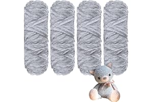 YCFAN Crochet Yarn Chunky Yarn for Crochet,Chunky Wool for Knitting 100g Balls x 4 Chenille Yarn,Wool for Crochet Kits for Beginners Adults for Handmade Crafts Hats Blankets Scarves (4, Grey)