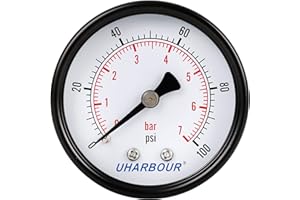 Uharbour Reliable Dual Scale Mechanical Manometer Low Pressure Gauge for Gas and Water (100psi/7bar) with 1/4" BSPT BACK Connection…