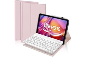 FOGARI Keyboard Case for Fire HD 10 & 10 Plus 10.1 inch (13th/11th Generation 2023/2021), Detachable Bluetooth UK Version Keyboard Cover, Pink