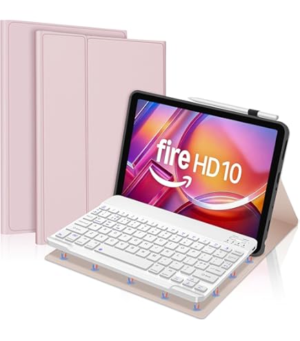 Keyboard Case For Fire HD 10/10 Plus 2021/2023 - 7 Color Rainbow Backlight Detachable Magnetic Cover