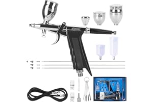XDOVET Dual-Action Trigger Airbrush Kit Air Brush Painting Set mit 0.3/0.5/0.8mm Nadeln, 2/5/13/20/40cc Farbbecher, Luftschlauch für Tattoo, Makeup, Nail, Model, Art Hobby - für Profi & Anfänger