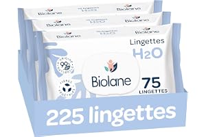 BIOLANE - Lingettes bébé à l'eau - 225 Lingettes - Lot de 3x75 - Nettoyage doux et efficace - Sans Rinçage - Dès la naissance