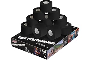 ALPIDEX Sporttejp Svart 12 Rullar 3,8 cm x 10 m Fotboll Handboll | Styv, Oelastisk, Bomull, Zinkoxid, Volleyboll, Fingrar, Handled, Fotled, Vattentät, Boxning, Klättring