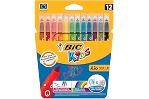 ‎BIC BIC Kids Fasermaler Kid Couleur (auswaschbare Filzstifte, 1 x 12 bunte Kinder Filzstifte, ab 5 Jahren, im Kartonetui)