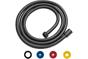 GEFIRE Manguera Ducha, Flexo Ducha de Acero Inoxidable, Manguera de Ducha con 4 Limitador de Flujo de Aire, Rosca Hembra (G1/2", 2M), Especialmente Flexible y Resistente a la Torsión, Negro