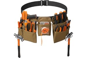 KOYYTO 19 Pocket Tool Belts with Quick Release Buckle- Heavy Duty Detachable & Adjustable Utility Belt,Work Apron for Men and Women,for Electrician,Carpenter,Construction Tool Belt,Gifts(Khaki)
