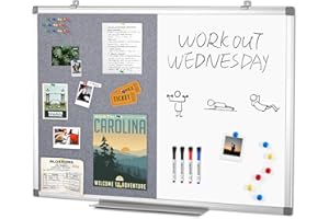 ‎S SWANCROWN Swansea Whiteboard Magnettafel und Pinnwand Filz Wand Deko mit Aluminiumrahmen für Küche, Wohnung, Büro und Schule, 90X60cm