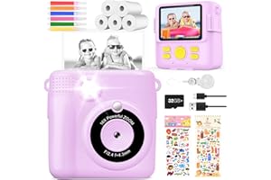 YIKANWEN Aparat cyfrowy dla dzieci, aparat natychmiastowy z drukiem, kamera wideo 1080p, czarno-biały (fioletowy)