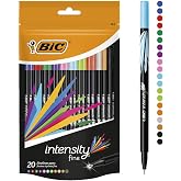 BIC Intensity Fineliner İnce U&ccedil;lu Ke&ccedil;eli Kalem 20'li Kutu, 20 Canlı Renk, 0.4 mm. &Ccedil;izgi Kalınlığı, Metal Korumalı Ke&ccedil;eli U&ccedil;