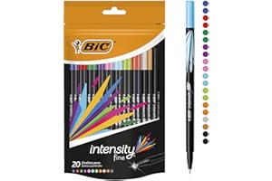 BIC Ecriture Intensity Stylos Feutres Pointe Fine (0,8 mm) - Couleurs Assorties, Pochette Refermable de 20