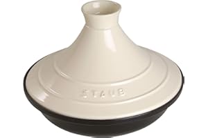STAUB Tajine, 28 cm, Gusseisen, mit Deckel aus Keramik, für traditionelle marokkanische Gerichte, Schwarz/Creme