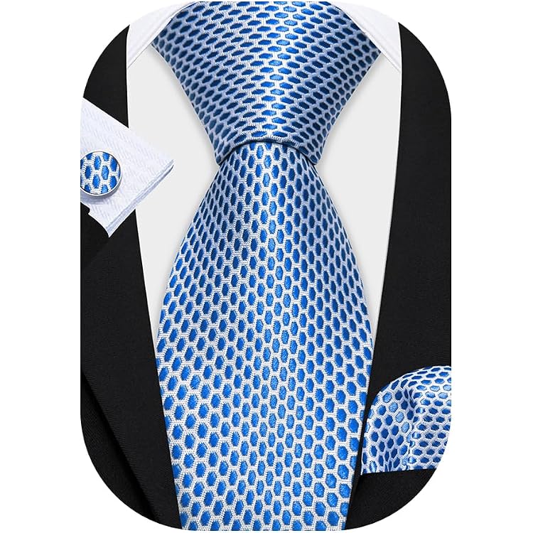Barry.Wang Men's Ties Formal Stripe Necktie Set With Handkerchief Cufflink Silk Woven