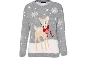 STAR FASHION Kids Merry Christmas Knitted Jumper Reindeer Rudolph Top Snowflake Pom Pom Xmas Sweater
