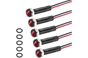 PATIKIL 5Pcs 6mm(1/4") Indicator Light,12V-24V AC/DC LED Plastic Shell Signal Lamp Waterproof IP67 Round Head Signal Lights with 150mm(5.9") Cable for Boat Car,Red