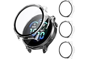 [3Pack] Kamita Screen Protector Case Compatible with Garmin Vivoactive 6, Shockproof Hard PC Bumper Cover with Tempered Glass Film, Full Coverage Protective Cases for Garmin Vivo Active 6 (Clear*3)