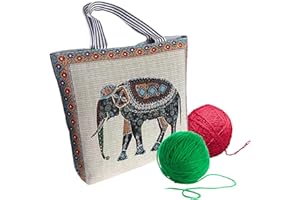 SETOFI Knitting Tote Bag, Large Knitting Bag Knitting Needle Bag with Zipper Elephant Pattern Crochet Bag for Yarn Knitting Needles Crochet Hooks(Type F)