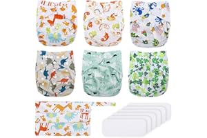 Reusable Nappies, Exqline Washable Cloth Nappies, 6 Adjustable Reusable Diapers + 6 Washable Bamboo Nappy Inserts + Free Wet Bag for Toddlers 3-15kg, Non-Disposable Nappies, 100% Eco Friendly