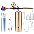 Airbrush-Kit Air Brush Kit With Air Compressor Nail Charms Wireless Air Brush for Barber, Nail Art, Cake Decor, Makeup, Model Painting (Golden)