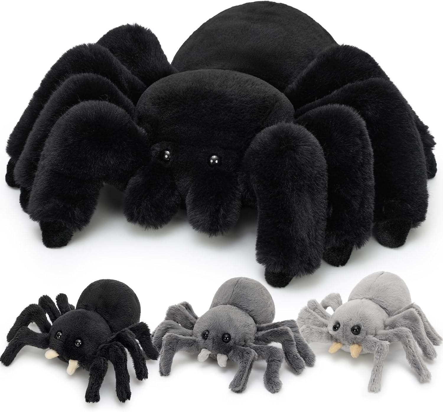 MorisMos Big Spider Teddy Soft Toy, 40cm Large Black Spider with 3 Cuddly Baby Inside, Giant Fluffly Stuffed Animal, Realistic Kawaii Plush Gift for Kids Birthday