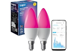 Tapo L430C(2-Pack) Smart Bulb, Alexa Light Bulbs, E14, LED Light Bulb, 470 Max Lumens, Dimmable, Colour Changing Light Bulb, Auto Biorhythm,Music Sync,Voice/APP Control,Schedule & Timer