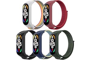 ASDONAL 5 sztuk nylonowych bransoletek kompatybilnych z Xiaomi Mi Band 7 / Xiaomi Mi Band 6 / Xiaomi Mi Band 5 / Amazfit Band 5, pasek zapasowy z materiału na rzepy do bransoletki Mi Band 7 NFC