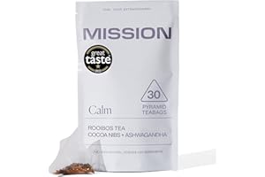 MISSION FUELLING EXTRAORDINARY MISSION - Calm Tea - Rooibos Tea with Cocoa & Ashwaganda - Reduce Stress - 30 Pyramid Tea Bags