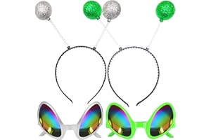 Goenb 4 PCS Alien Headband Alien Glasses, Alien Accessories Alien Antenna Alien Costume Women Halloween Head Boppers for Kids Adult for Halloween Party Favor (green 1) (green)