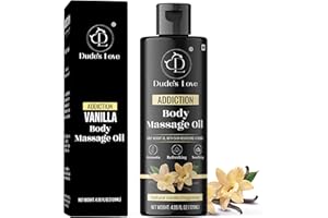 DUDE'S LOVE Organic - Vanilla Edible Full Body Massage Oil - No Stain & Non-Sticky | with Fractionated Coconut Oil, Vanilla & Jasmin Oil | for Massage Therapy - 4.05 Fl Oz