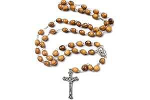 FROM THE HOLY LAND Olive Wood Rosary Necklace, Crafted in Bethlehem & Jerusalem with Terra Jerusalem Soil and Authenticity Card