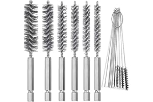 CKANDAY 6 sztuk szczotek do wiercenia otworów ze stali nierdzewnej w różnych rozmiarach + 15 sztuk igieł do czyszczenia nylonowych szczotek narzędziowych, skręcona szczotka druciana z uchwytem, 1/4 cala, nasadka sześciokątna, zestaw wierteł do rur