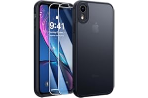 FLLAO Mat Coque Compatible avec iPhone XR et 2 Pièces Protection Verre Trempé,Protection Antichoc Qualité Militaire,Anti-Jaunissement étui de Housse Arrière Translucide Givrée. (Noir)