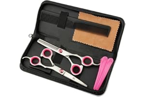 Jyhy Cheveux Professionnel Ciseaux de coupe Cisailles Barber sculpteurs Lot kit- Famille Coupe de cheveux, outil de Barber Coupe de cheveux à effiler Texturizing - argent / rose - 15,2 cm