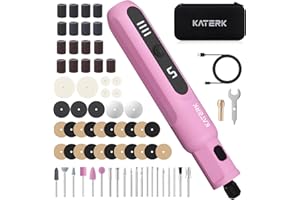 Katerk Kit di Utensile Multifunzione, 3.7V Utensile Rotante a 6 Marce, 20000 giri/min, 2500mAh, Strumenti Multifunzione con Luce LED e 70 Accessori per Foratura,Fresatura,Incisione,Lucidatura - Rosa