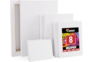 Zenacolor Lot de 8 Toiles a Peindre (3x18cm / 24x30cm / 20x25cm / 30x40cm) - Toile Peinture Acrylique/Huile/Gouache - Toile Vierge/sans Acide / 100% Coton - Canvas avec Chassis Bois