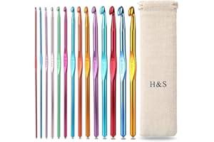 H&S Kit Agujas de Crochet - 14uds - Ganchillo de Aluminio con Mango de Agarre Firme - Ganchillos + Bolsa de Cortesía
