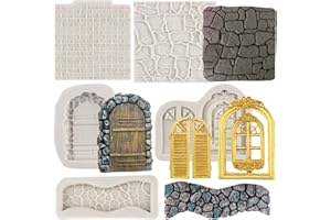 MYPRACS Enchanted - Moldes de silicona con textura de pared de ladrillo, diseño de hada vintage, para puerta, camino de piedra, fondant, ventana, puerta, decoración de pasteles, caramelos, arcilla