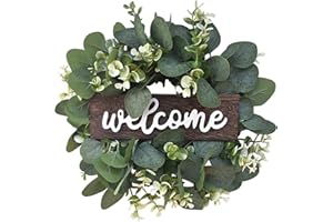 PARTHAN 30 cm Artificial Wreath-Fake Silk PE Front Door Wreath,Hanging Eucalyptus Garland Greenery for Wedding Home Office Party Table Backdrop Arch Wall Decor(Green)