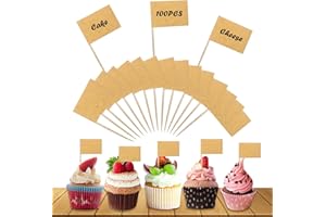 ORMROMRA 100PCS Kraft Paper Blank Toothpick Food Flags, Party Food Labels, Buffet Labels, Cocktail Sticks Flags Food Labels, Cheese Board Labels for Fruit, Salad, Cupcake Toppers, Party Decoration (25 × 35MM)