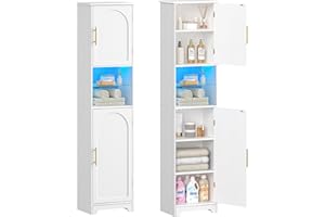 Hzuaneri Mobile Bagno con Luci LED, 2 Ante, mobiletto bagno salvaspazio, mobile alto con spazio aperto, ripiani regolabili, soggiorno, bagno, 30 x 40 x 170 cm, Bianco SC28213X