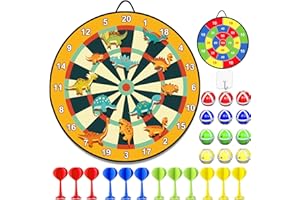 ‎DQMOON Spiele ab 3 4 5 6 Jahren, 76CM Kinder Doppelseitige Klett Dartscheibe mit 12 Klebrigen Bällen und 12 Darts, Dinosaurier Spielzeug ab 4-9 Jahre Drinnen und Draußen Wurfspiel Set Groß und Klei Geschenk