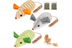 Aucenix Cat Catnip Toys Mice - Interactive Mouse Plush Pillows with Silvervine Sticks for Indoor Cats, 3 Pcs Animals Toys for Teeth Cleaning, Chewing Matatabi for Kitten Bite Playing