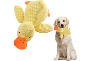 FENGRUI 1 Pcs Calming Duck Dog Toy,Bright Yellow Stress Relief Duck Squeaky Dog Toys,Soft Durable Plush Stuffed Chew Doll with Squeaker for Small Medium Dogs Indoor Puppy(25CM)