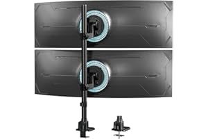 Monitor Halterung 2 Monitore übereinander für 24-57 Zoll Flach & Curved Bildschirme,Gewichtskapazität 2-27 kg pro Arm,Bildschirmhalterung 2 Monitore Höhenverstellbar, 2 Montageoptionen/VESA 75/100 mm