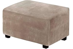 JHLD Velvet Ottoman Cover, Solid Color Stretch Ottoman Cover Rectangle Ottoman Slipcover With Stretch Bottom For Living Room-brown-X Large